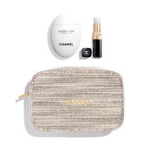 2022 Chanel Holiday Gift Set, Hydration On-Hand Essential Set pouch gold